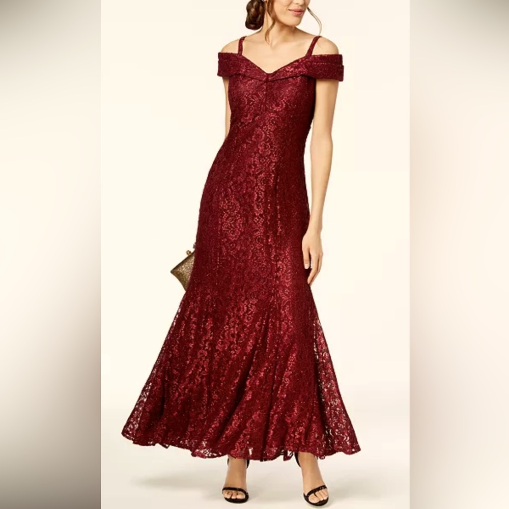 EUC R&M Richards Burgundy Lace & Sequins Fish Tail Mother Of the Bride Gown 10P